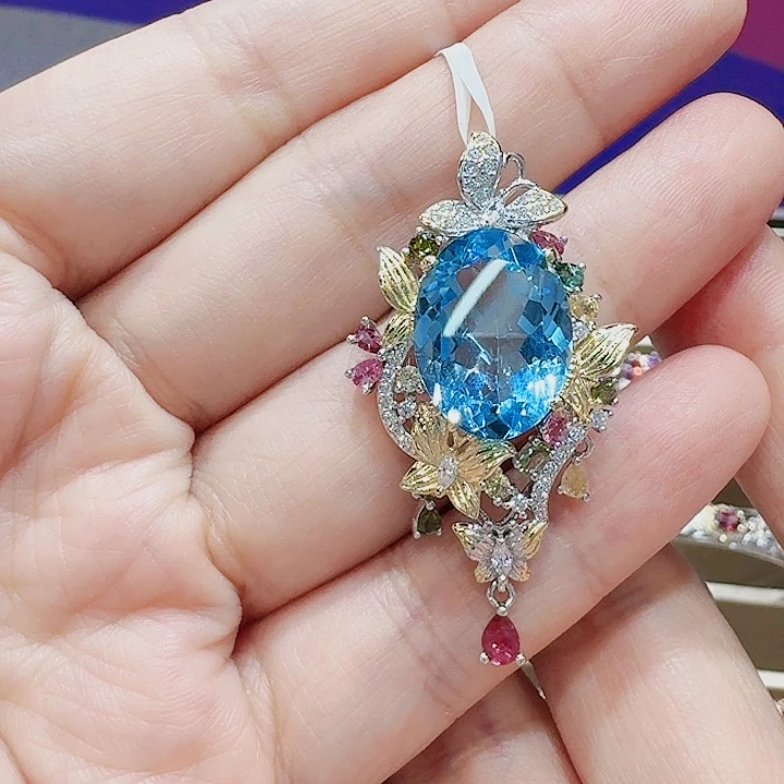 吊坠(不含链)托帕石银S925镶嵌吊坠