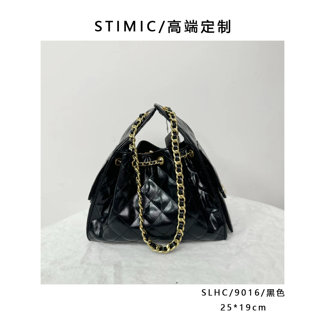 SLHC/9016/油蜡黑高端订制手工蜡线女士时尚单肩轻奢斜挎包9016
