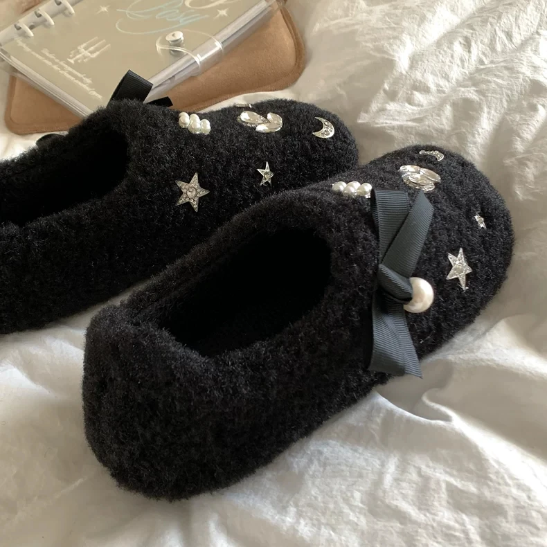 温柔风韩系女孩~毛毛鞋外穿2024秋冬款ins复古百搭一脚蹬包跟棉鞋