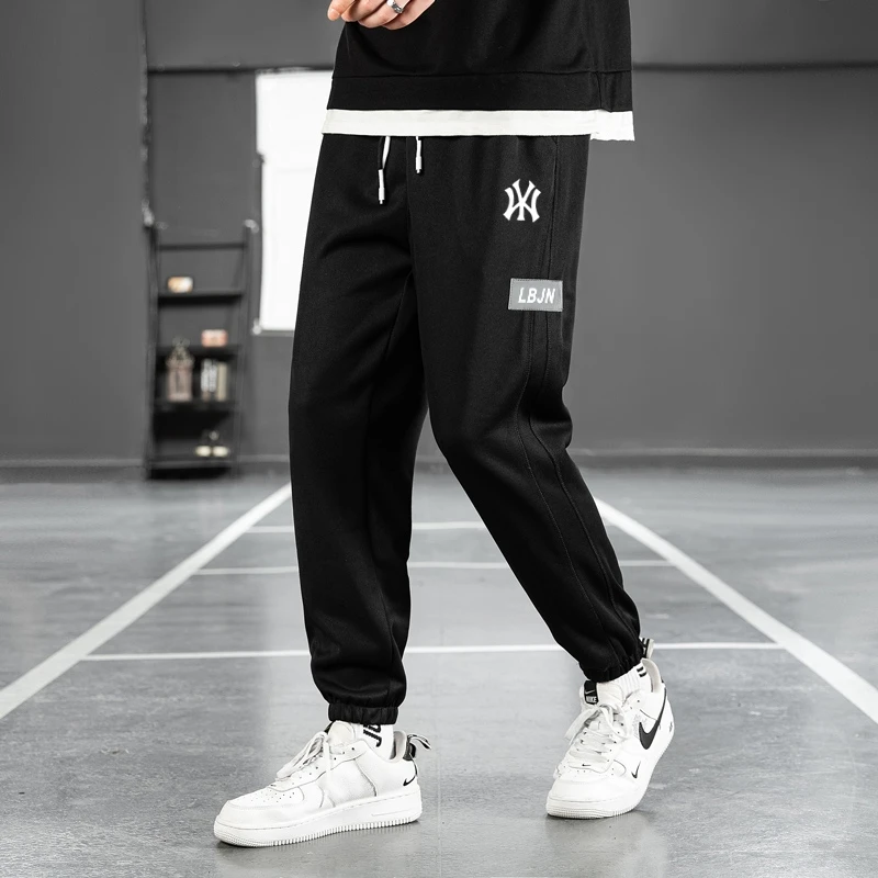 NY卫裤男秋冬季加肥加大宽松大码纯棉加绒加厚情侣休闲运动裤