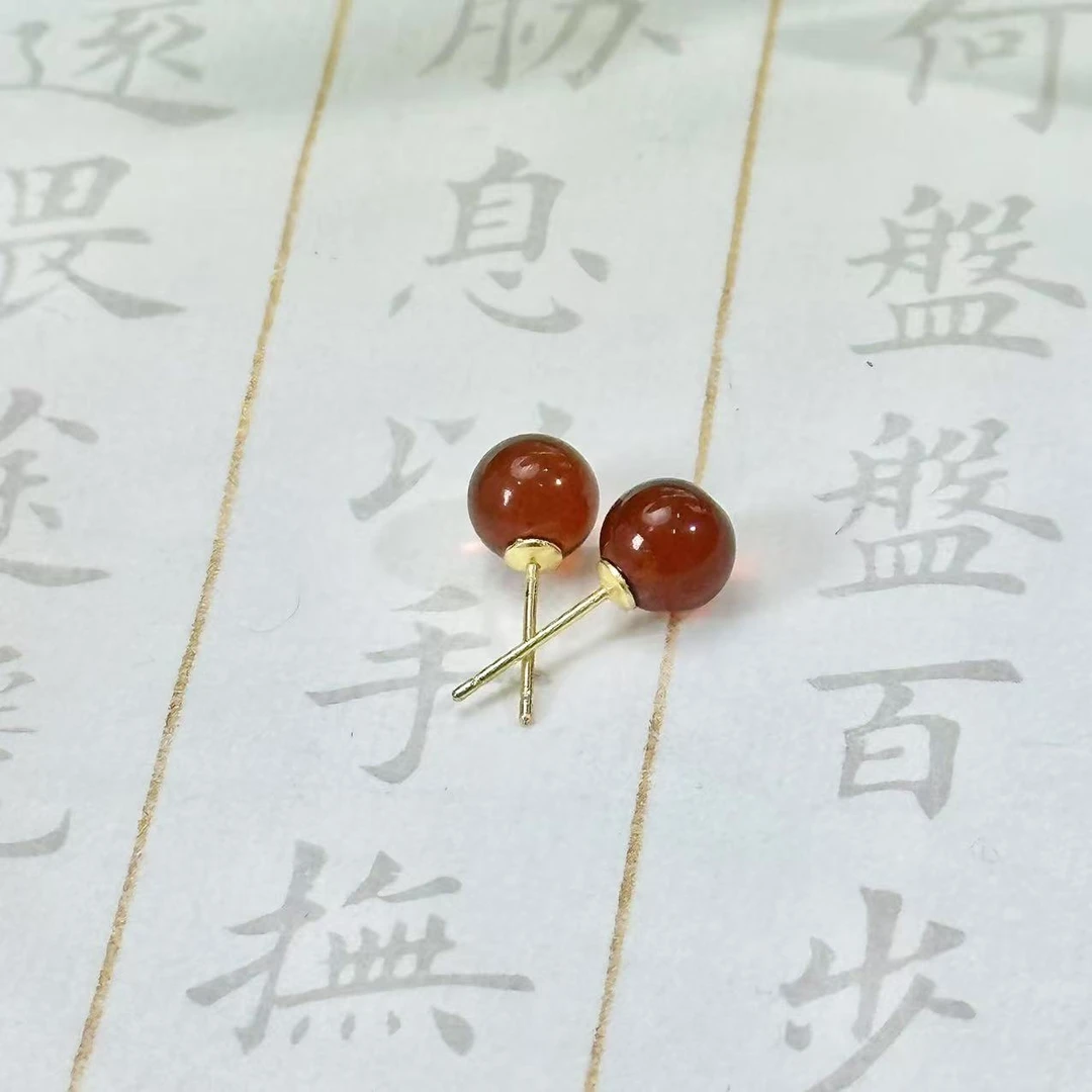 【睿泽鉴宝】S925琥珀耳钉 7mm FEB0061