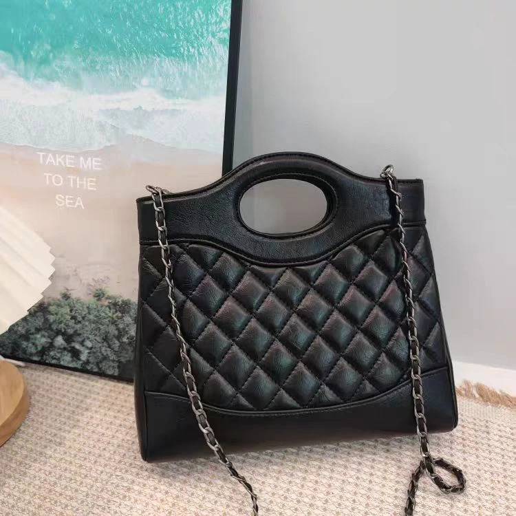 241142轻奢时尚休闲女士黑色编织单肩菱格包包