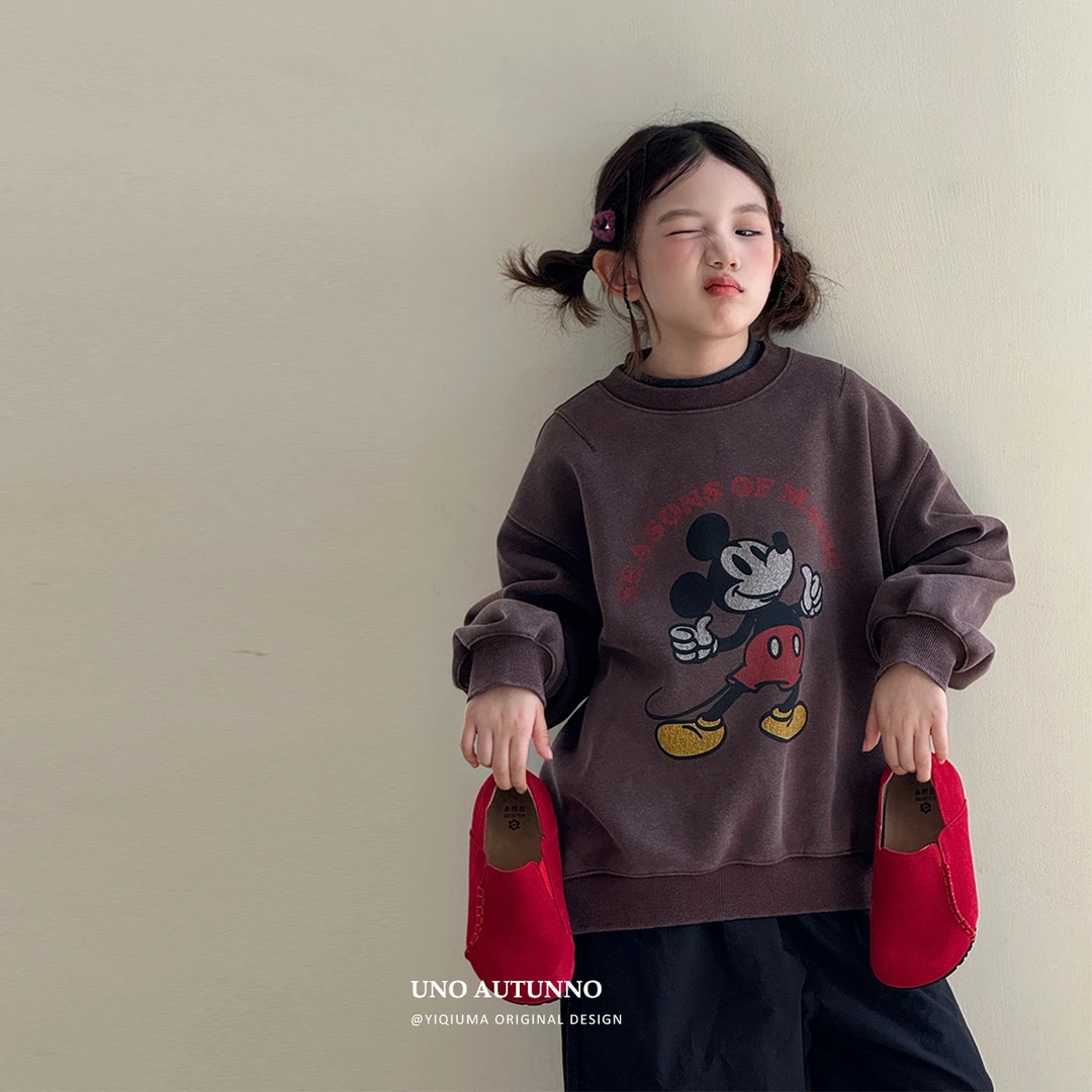 「UNO AUTUNNO」【老薯先生】洗褪云舒棉女中大童冬季加绒卫衣GD2443