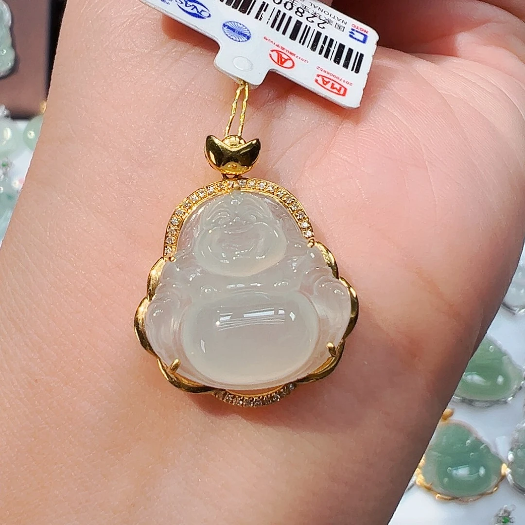 吊坠(不含链)18K金镶嵌翡翠佛公