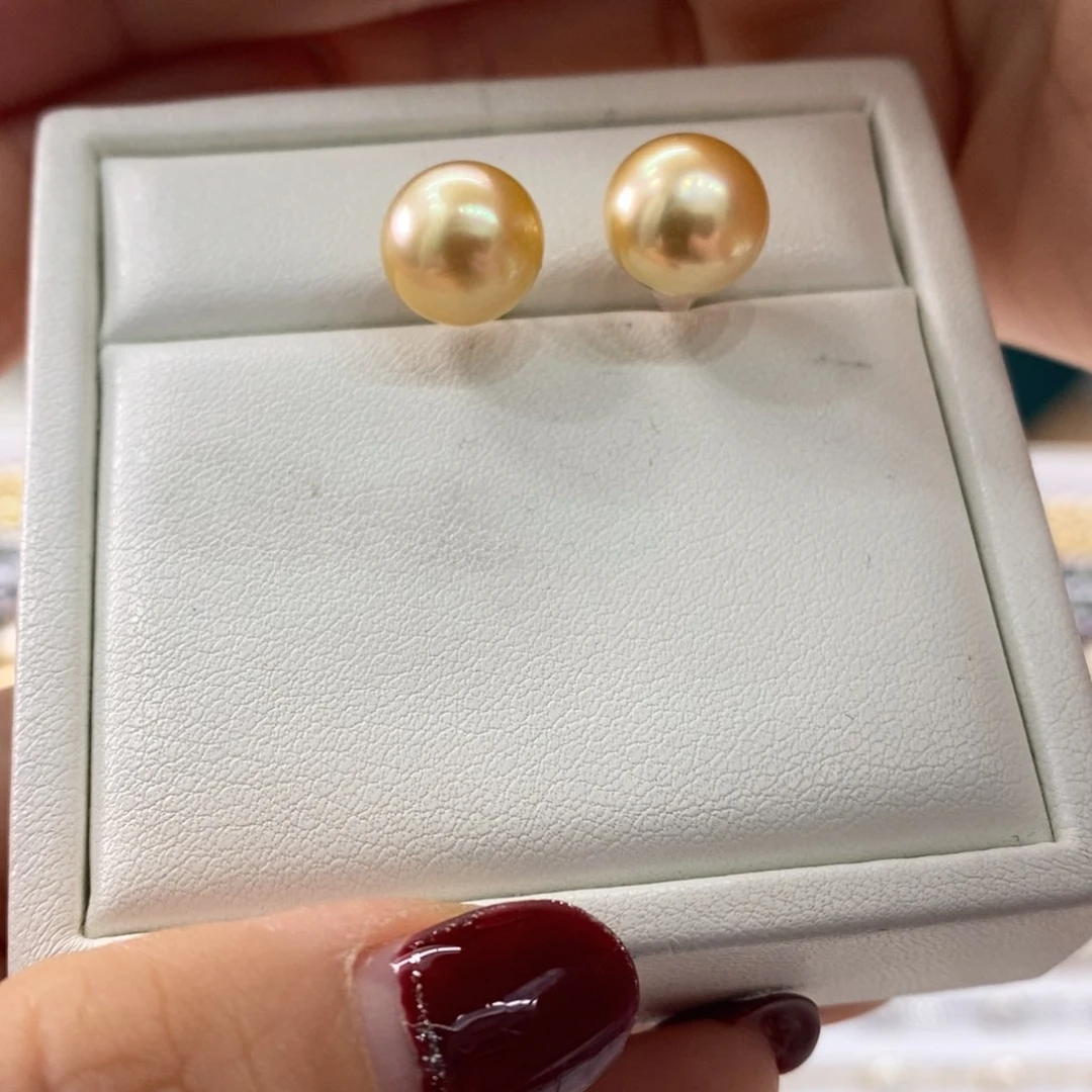 海水珍珠耳饰18K金镶嵌10-11m m