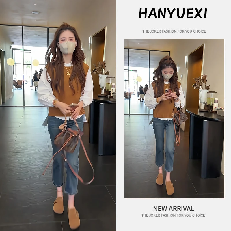 夏季一整套女装2025年新款韩版显瘦时尚长袖衬衫马甲牛仔裤三件套