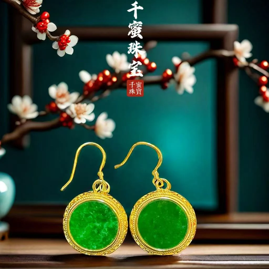 天然缅甸A货翡翠国风耳环