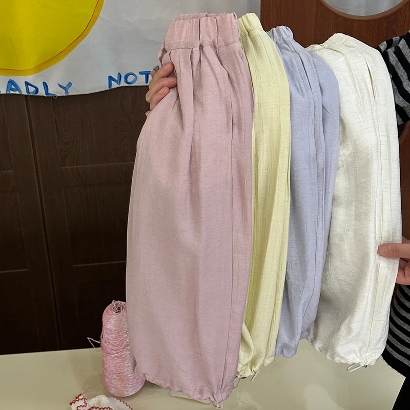 【小大人】女童ins奶油风宽松休闲裤儿童抽绳薄款居家热裤HS62317