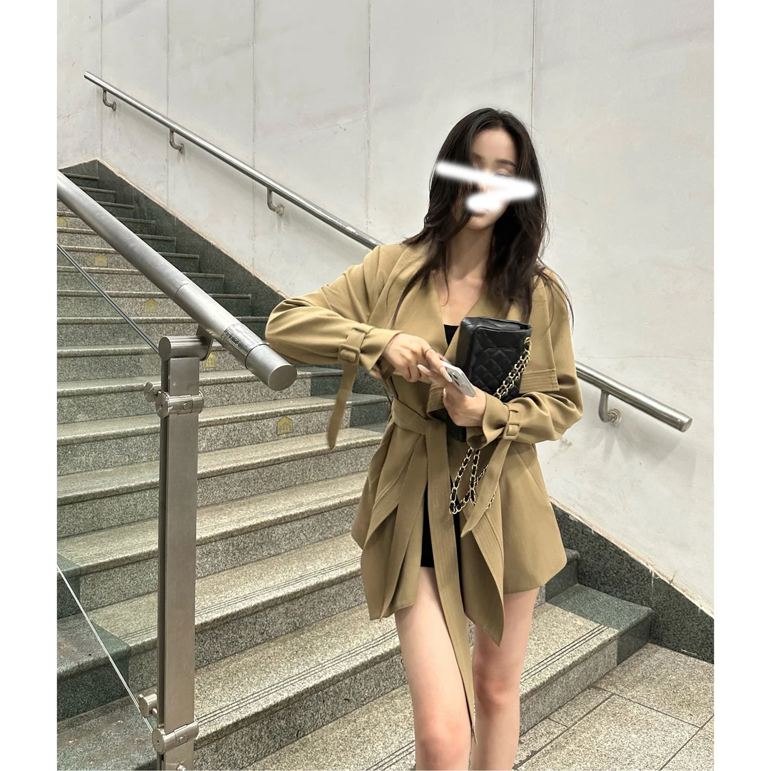 北川景子古早风衣 荷叶领短款大翻领风衣外套气质大衣