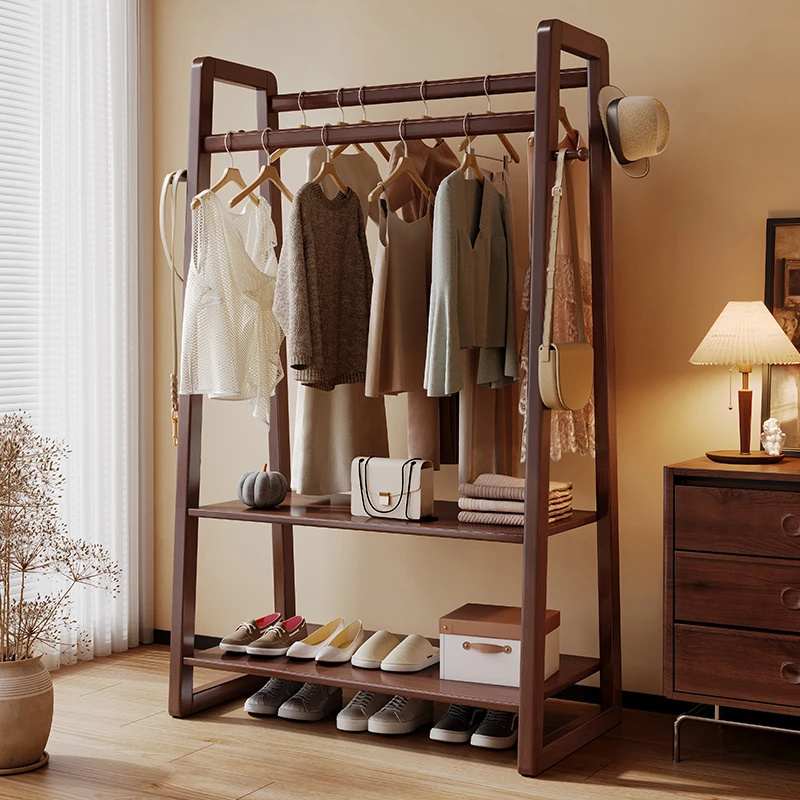 全实木衣帽架挂衣架储物入户进门玄关鞋架挂衣一体简约客厅衣帽架