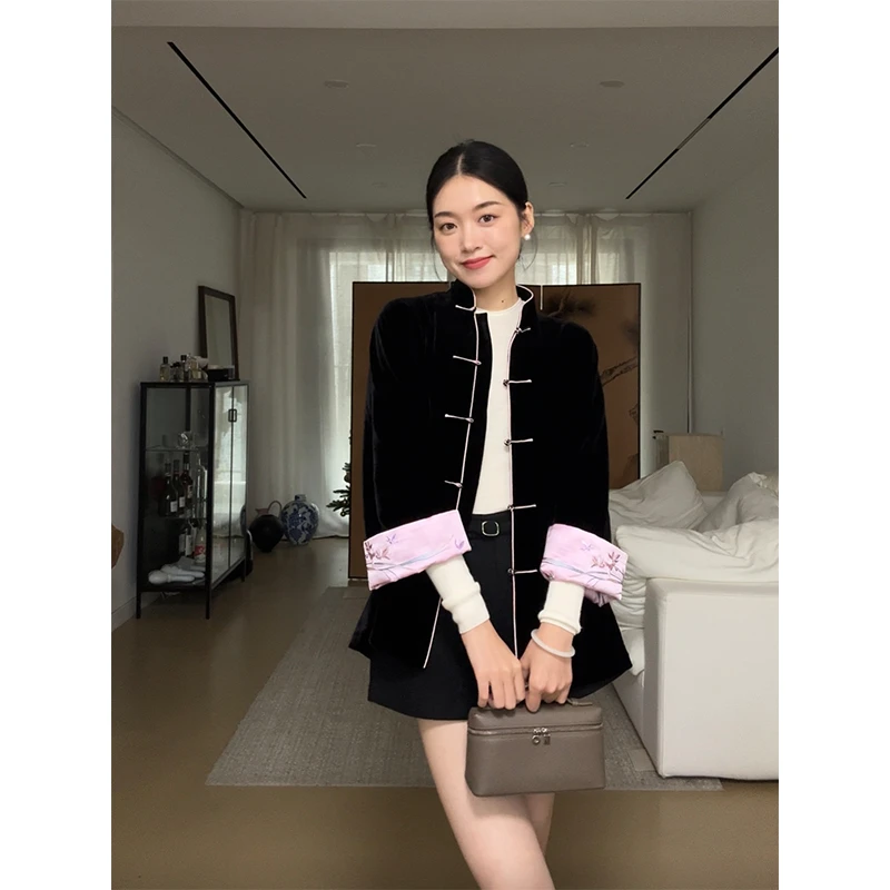 【妙春】良辰媄锦桑蚕丝丝绒新中式国风外套衣长约68CM