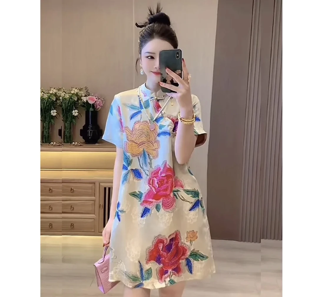 6806款中长奥戴短袖衬衫