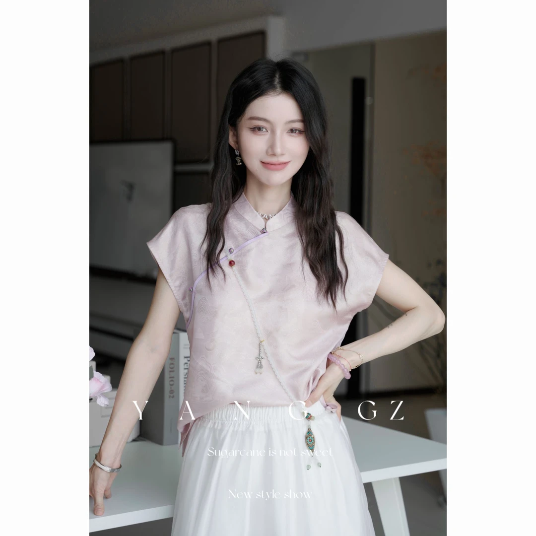 YANG GZ【紫霞仙子】新中式温柔气质优雅斜襟短袖女 GZ5152GL602213