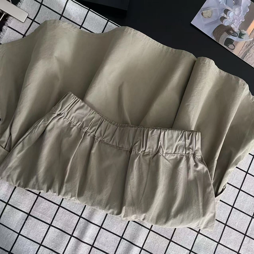 夏款女童中长半裙军绿色  7544沐系