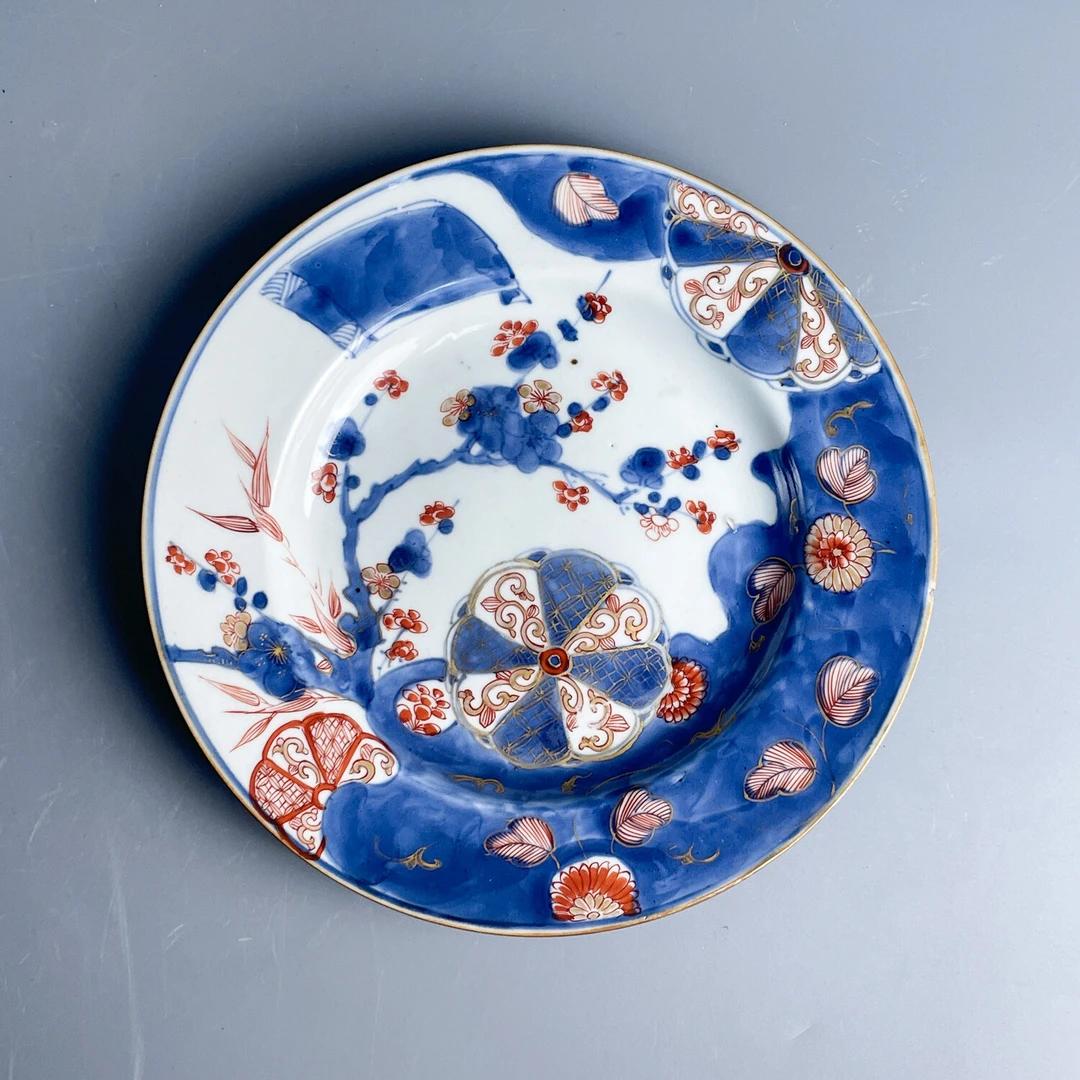 清康熙青花加彩花卉纹盘-M25K6007956