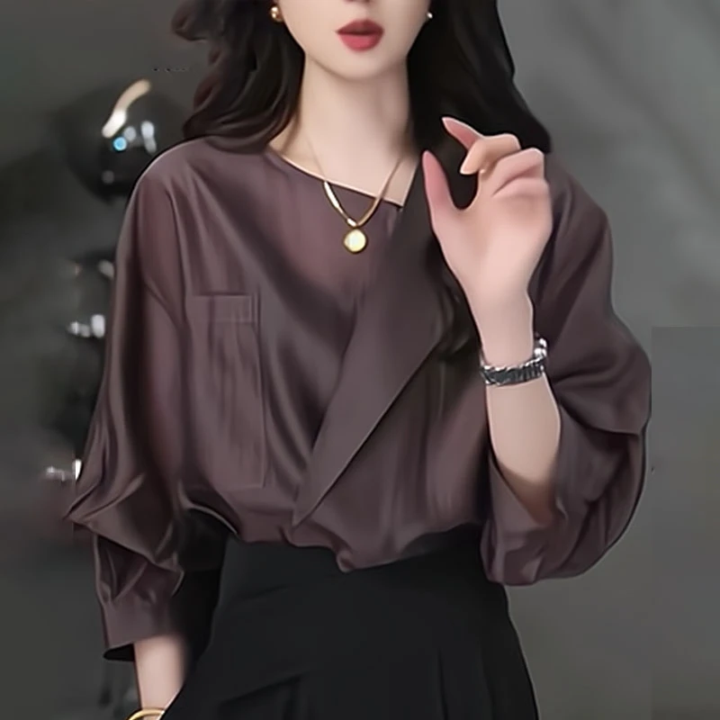 法式衬衫女2025秋季新款宽松显瘦时尚设计感独特领口气质休闲上衣