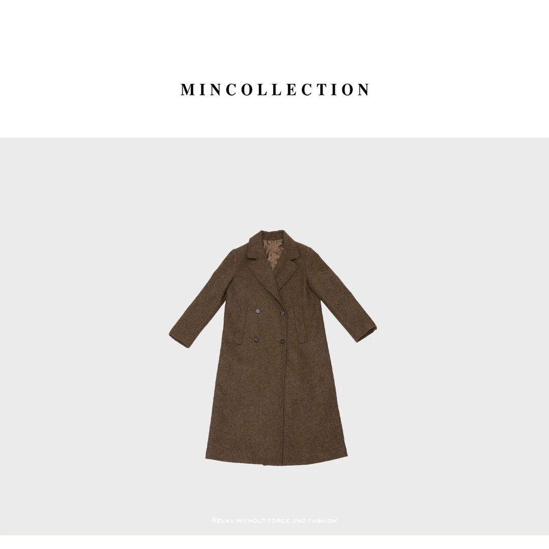 DE Mincollection咖色大衣/秋冬经典双排初剪羊毛双面呢大衣23606