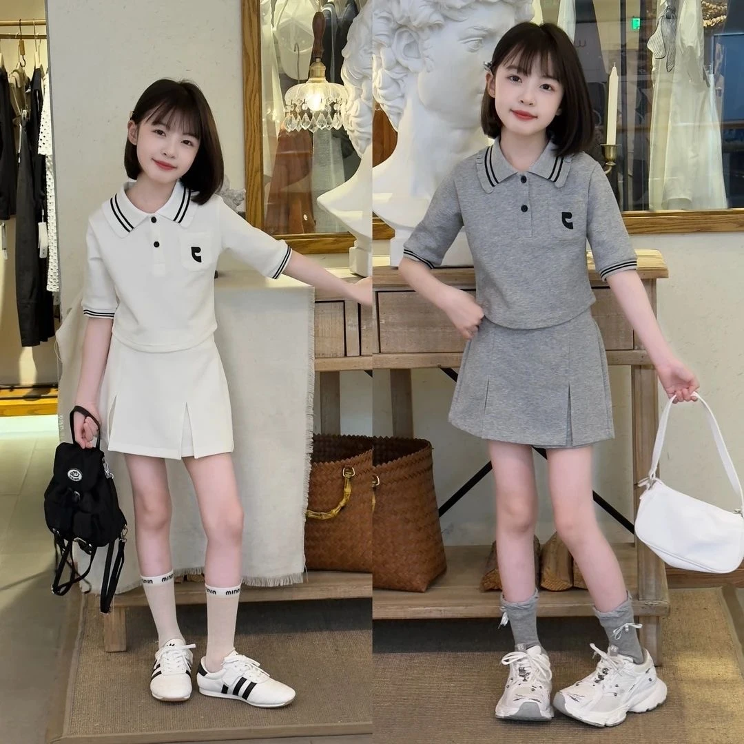 女童运动短裤套装夏季2025新款中大童女孩POLO衫短袖裙裤两件套潮