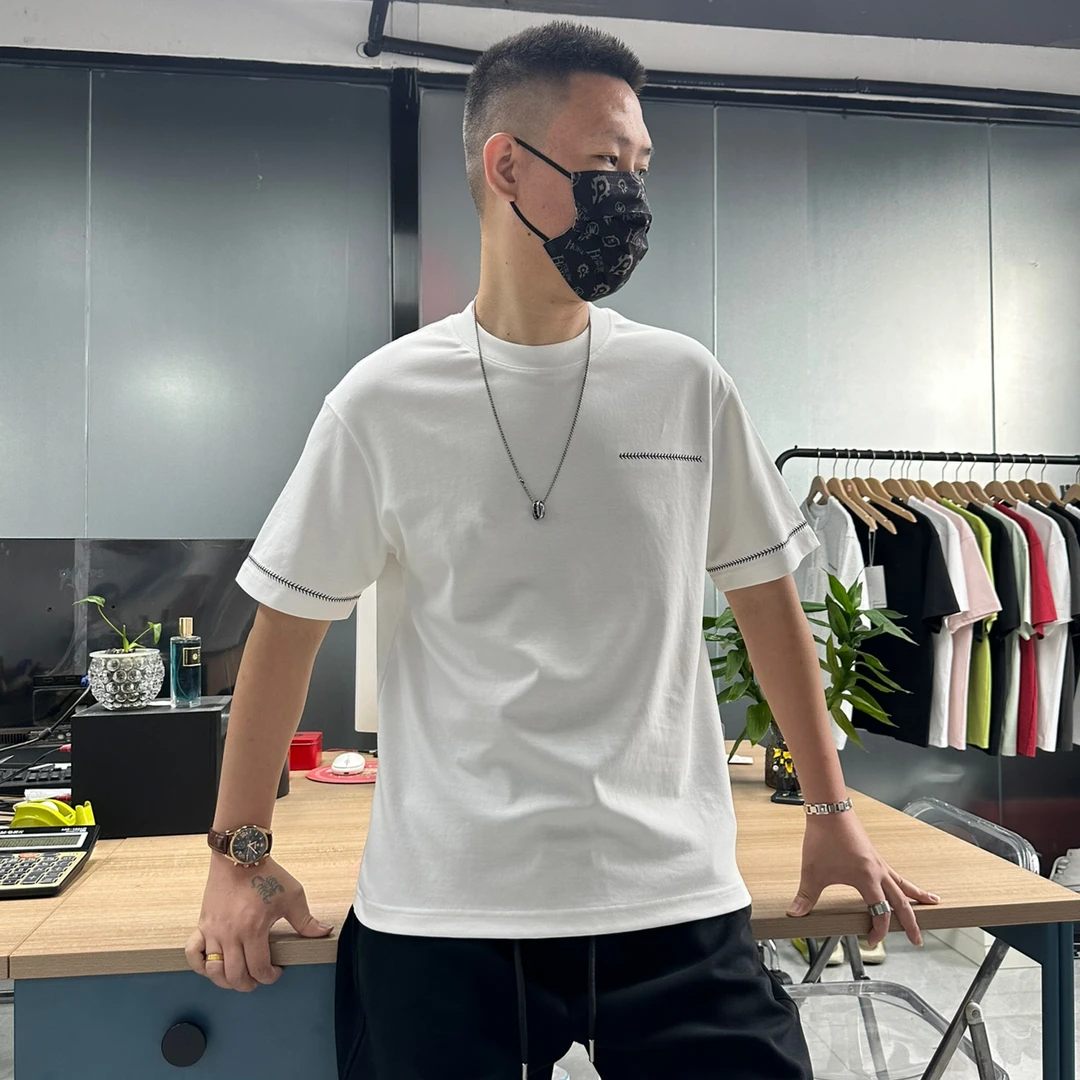 男士夏季新款简约休闲短袖t恤宽松纯色刺绣时尚百搭圆领T恤衫半袖