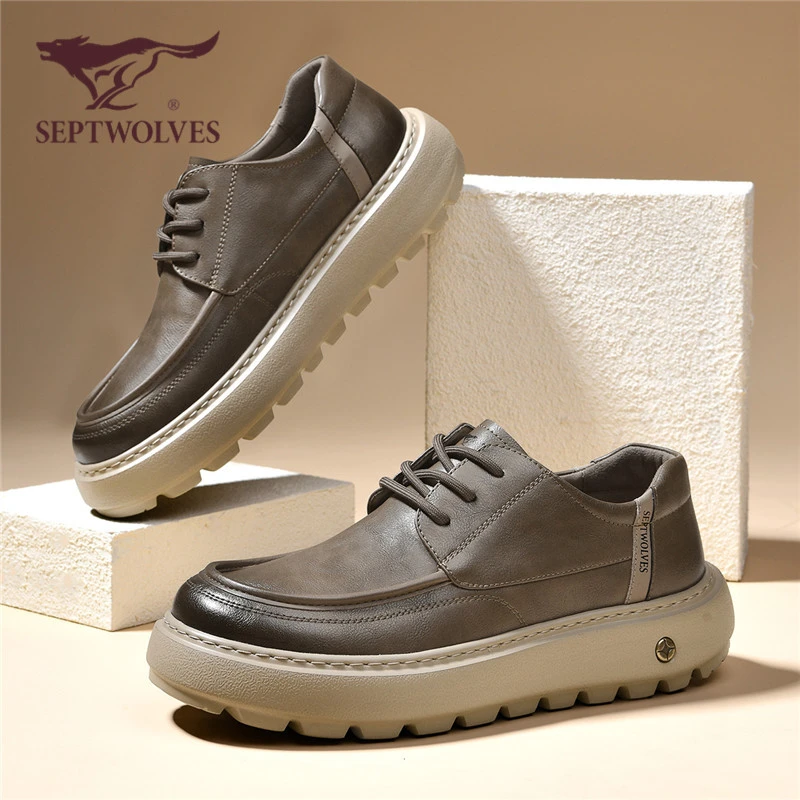 七匹狼男鞋2025新款秋季复古工装板鞋男时尚百搭防滑厚底休闲皮鞋