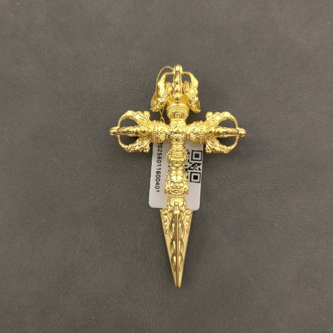 xisanfu/喜三福古法十字金刚撅黄金吊坠手工雕刻(不含链，绳)双面