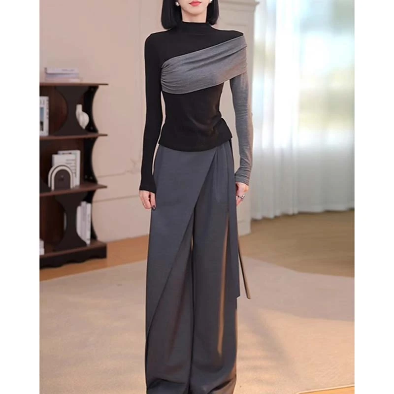 【两件套】2025新款撞色拼接长袖t恤休闲西装裤两件套HY0172