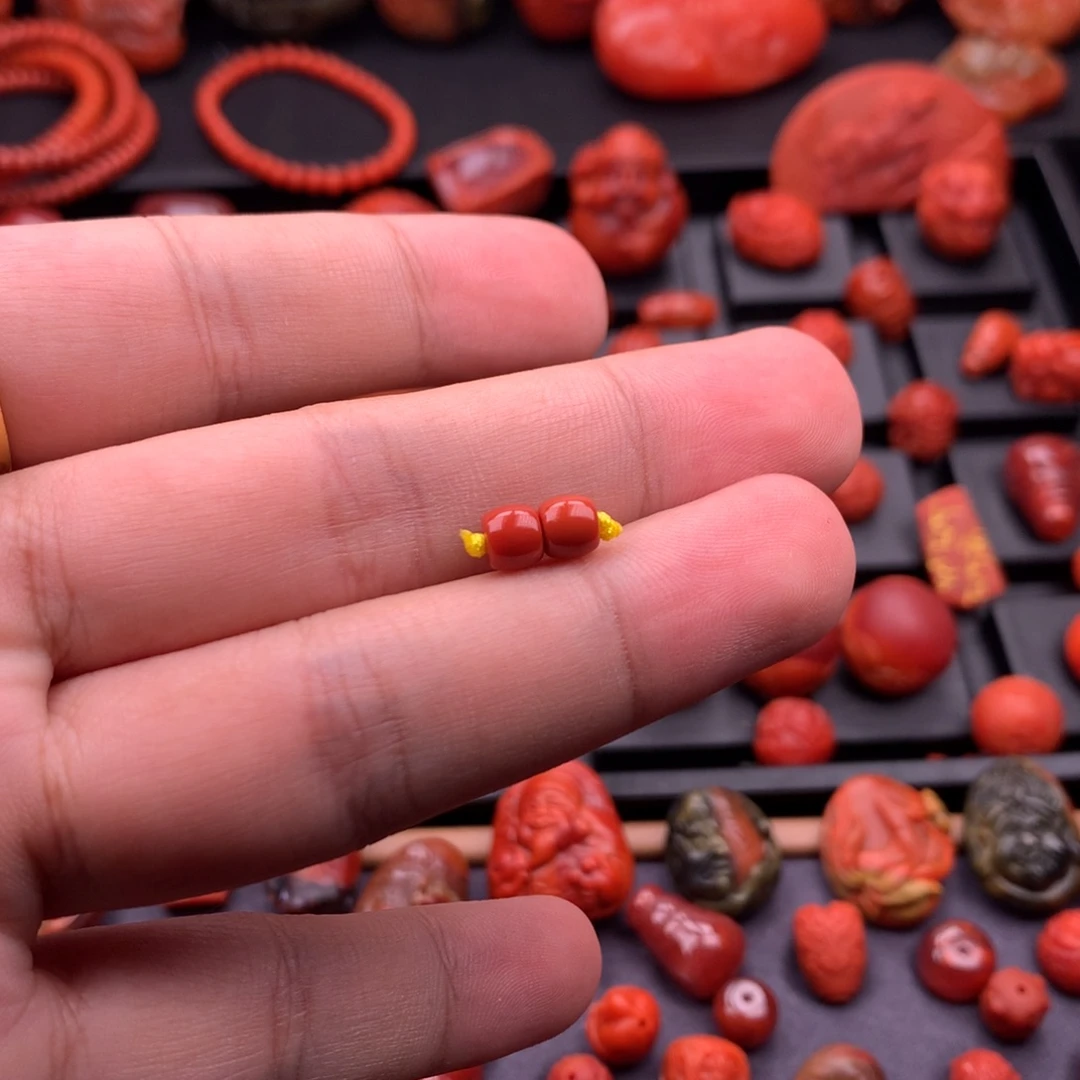 南红玛瑙未镶嵌南红精工直切对珠5mm+