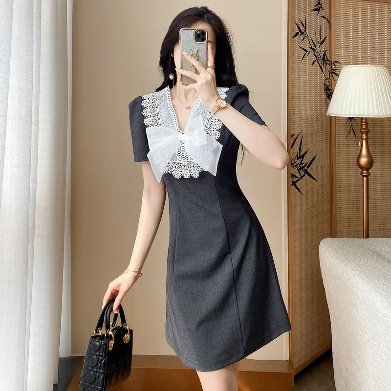 夏季新款连衣裙2025年法式小众高级感穿搭蝴蝶结时尚绝美裙子女夏