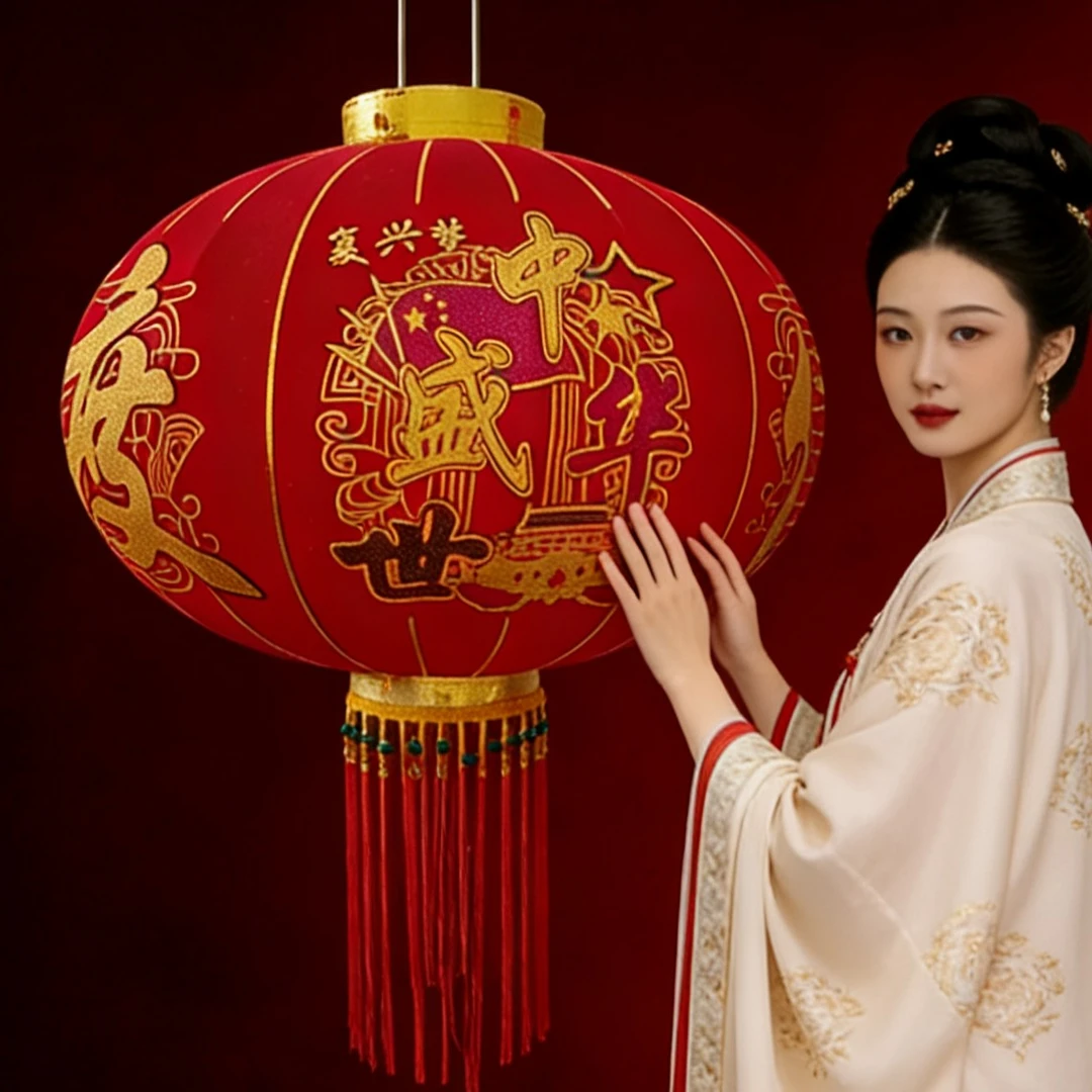 100#120#欢度佳节植绒加厚防水耐用新年户外农村大门口一对灯笼