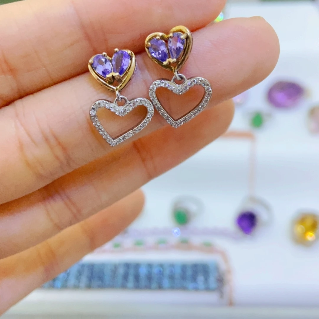 银S925镶嵌耳饰坦桑石