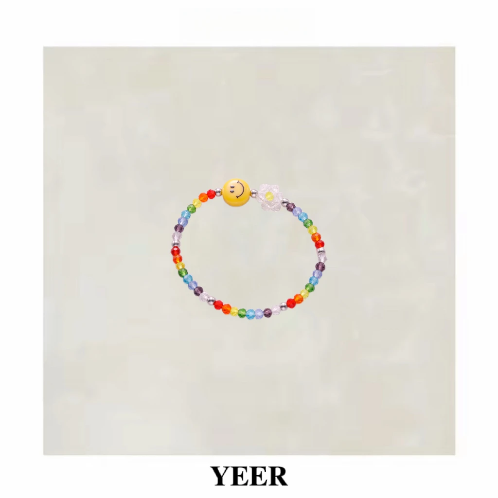玻璃手链  YEER 小众精致复古时尚彩虹笑脸珠珠弹力手链