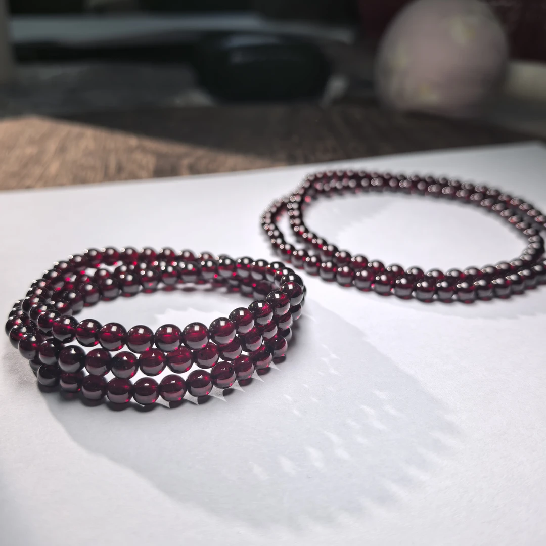 【书记甄选】天然石榴石三圈手链 多样性发一件 约5mm 7328YT