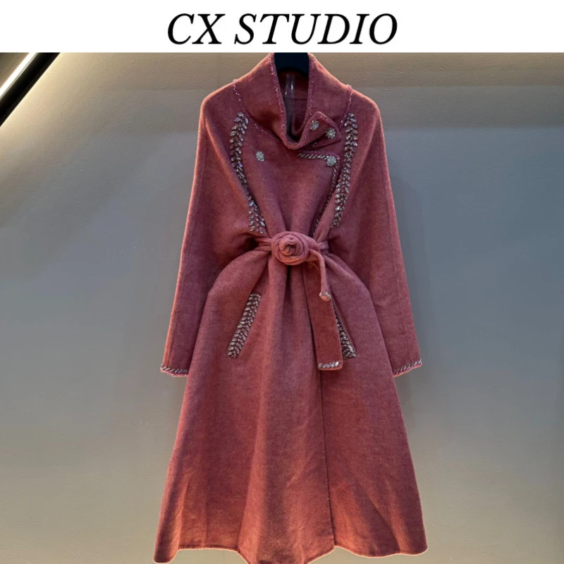 QC编码15 经典收腰轻奢气质时尚秋季毛呢大衣(定制女装）TG403