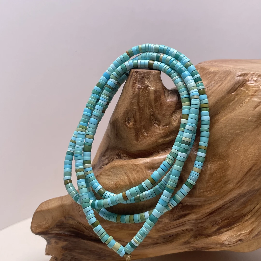 原矿绿松石精品直切特色彩虹项链3.1mm重10.6克无水无油瓷高料润