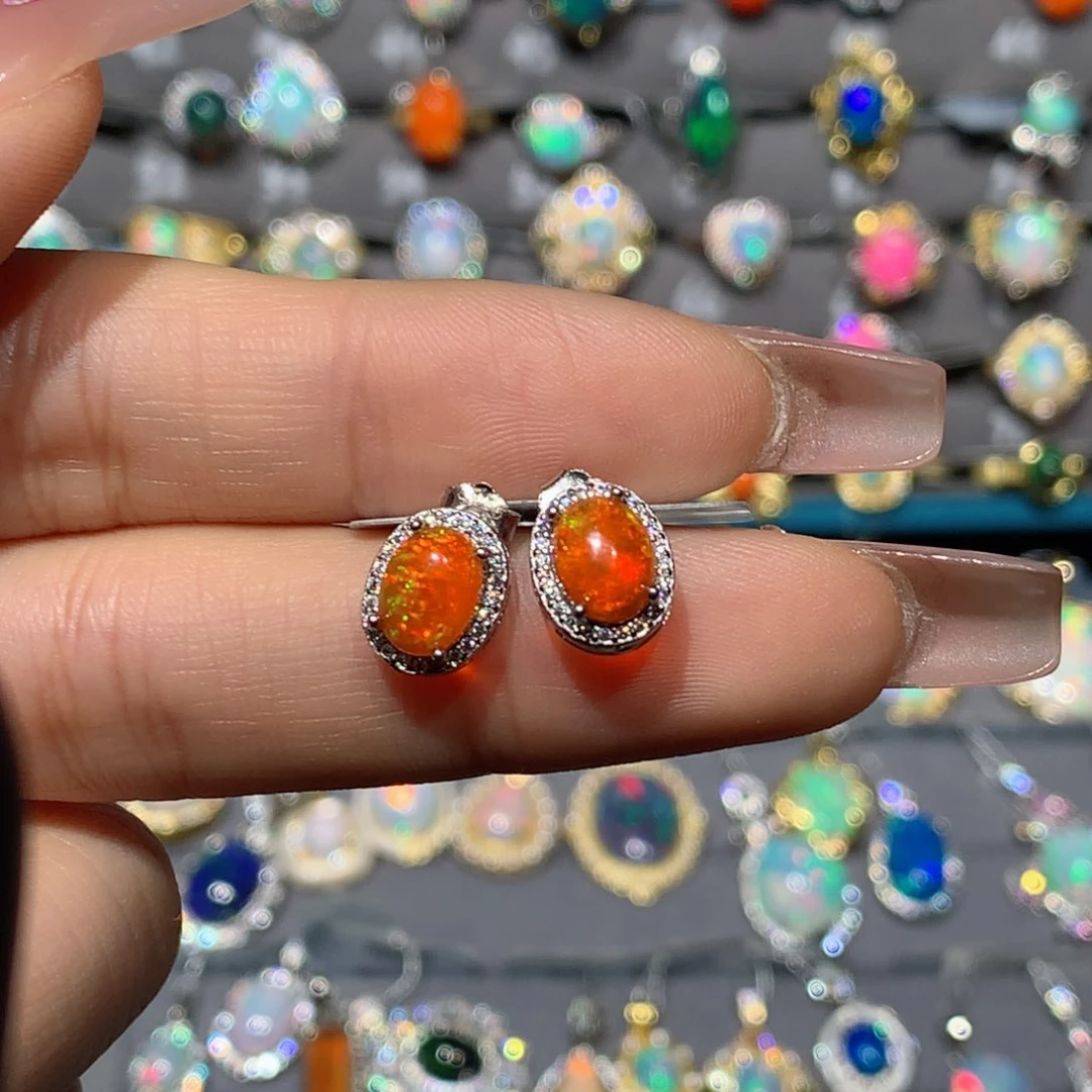 欧泊福利耳饰银S925镶嵌