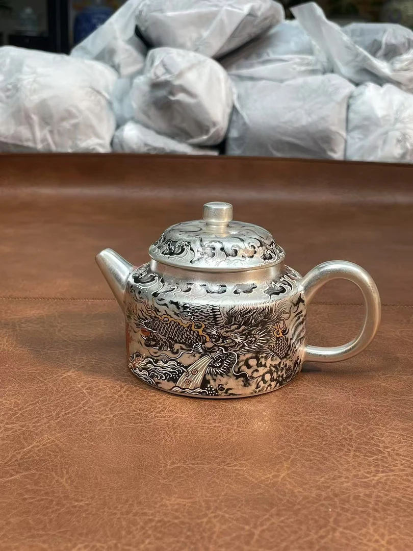 莉火火茶器 银壶鎏银【墨龙-德钟壶】-皇杰造物礼盒-4985
