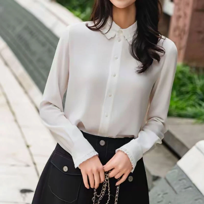 【商场同款】2025新款时尚百搭气质宫廷风通勤醋纤衬衣长袖女衬衫