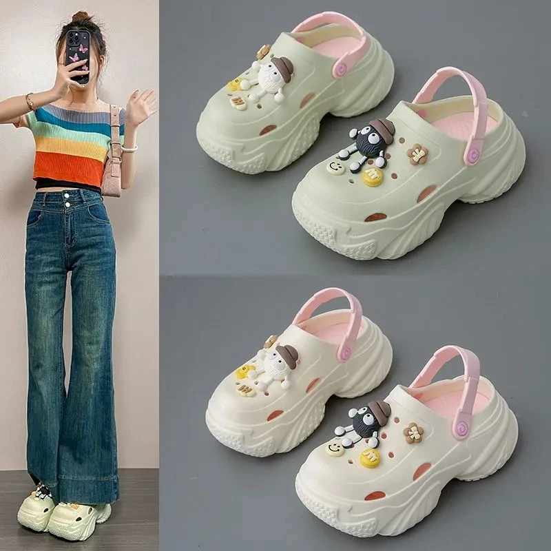 2025新款洞洞鞋女外穿厚底增高休闲运动鞋女款夏季透气防滑凉鞋女