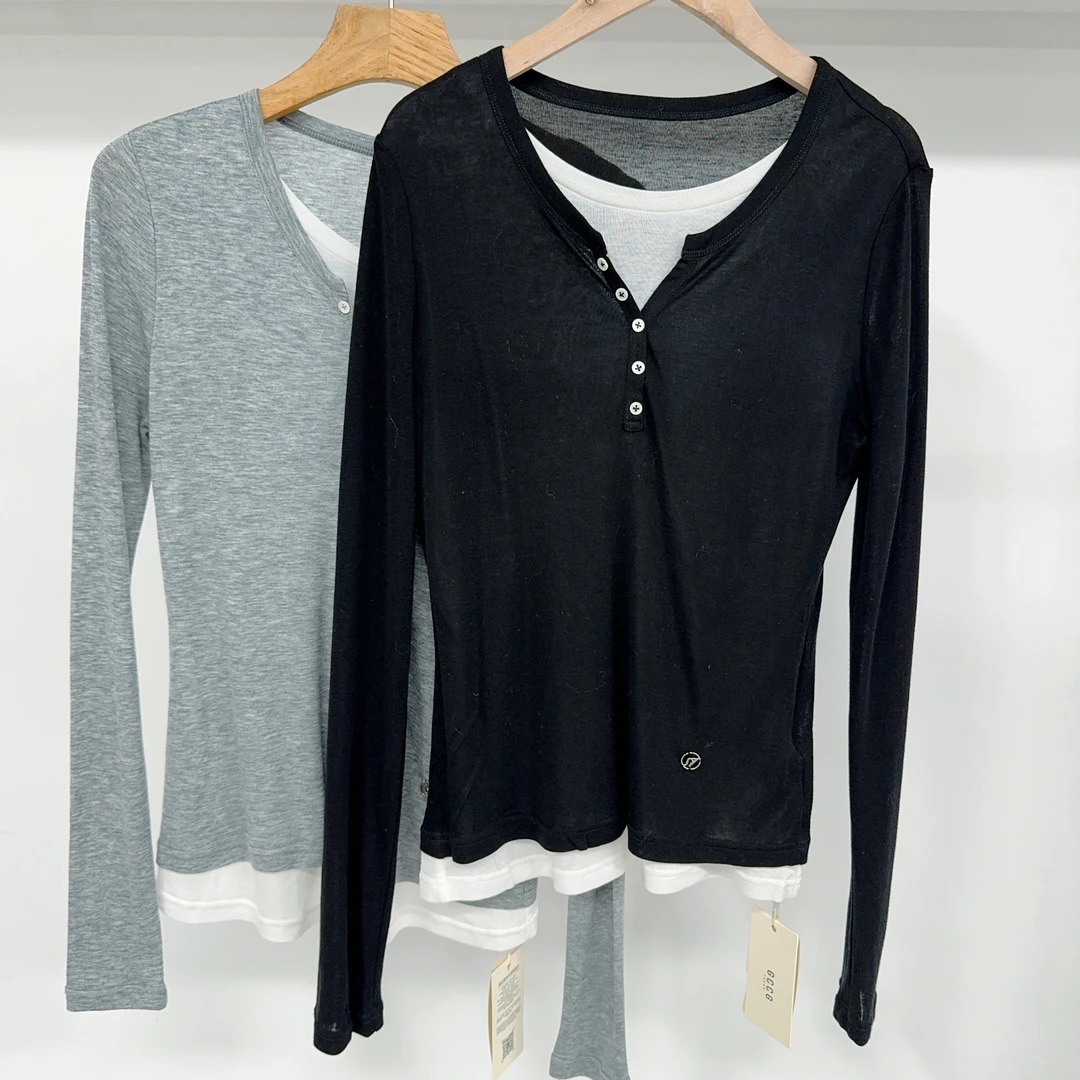 【GCCG/知恩】假两件长袖针织T恤2024年秋季新款打底衫X80019