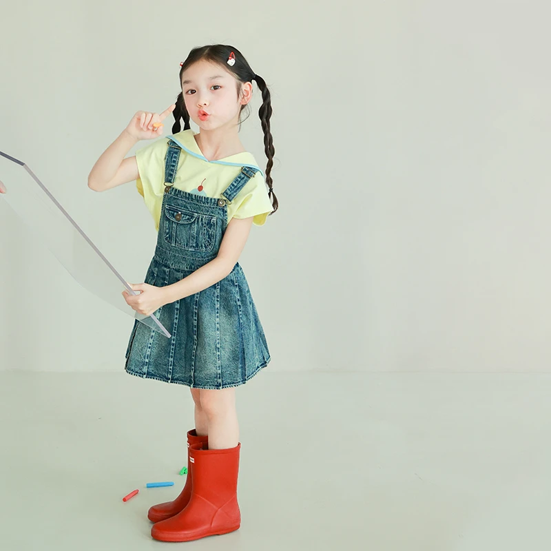 utouto大耳象女童做旧百褶牛仔背带裙2025夏季新款儿童2403846