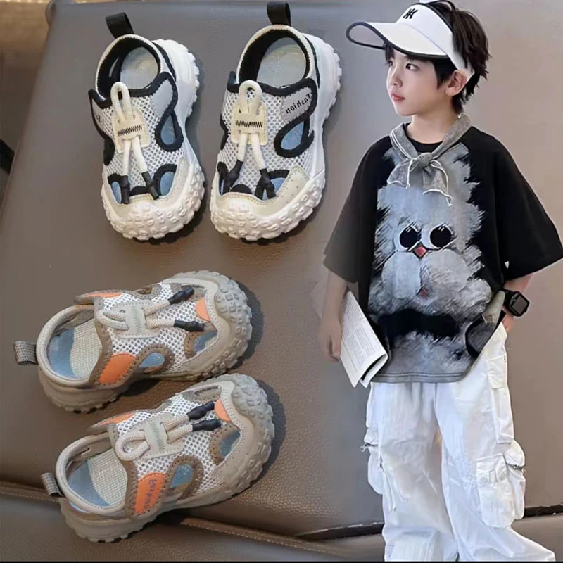 夏季儿童镂空透气沙滩鞋2-11岁女童框子鞋单网宝宝4男童运动凉鞋3