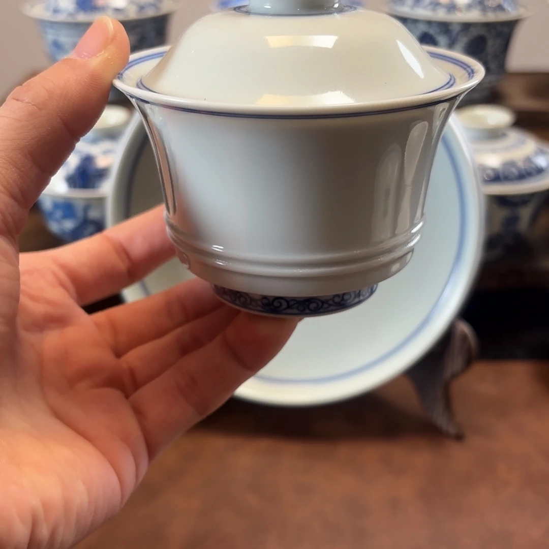 景德镇纯手工手绘大马蹄盖碗