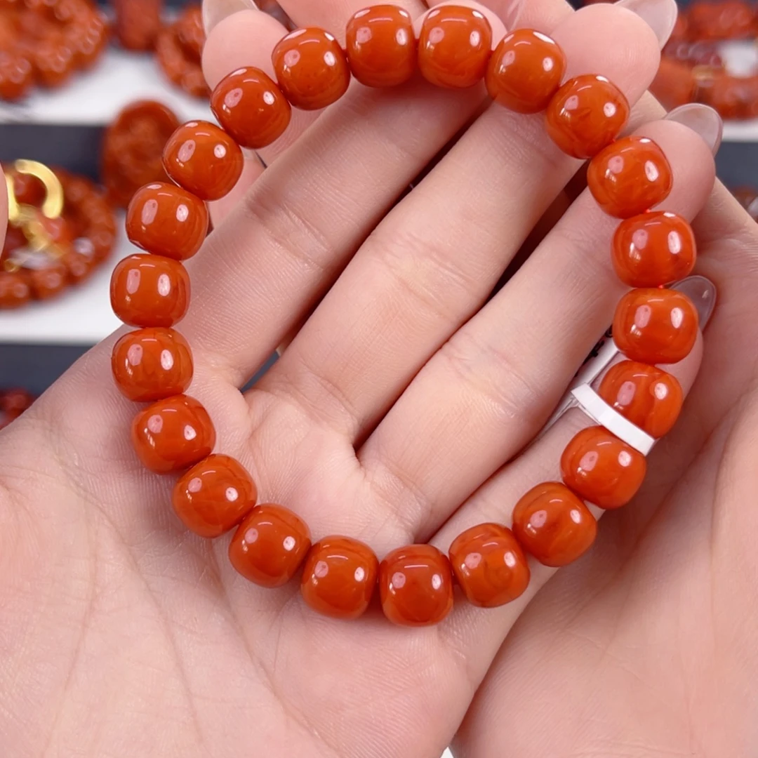 南红玛瑙未镶嵌瓦西柿子红满肉10mm老型手串