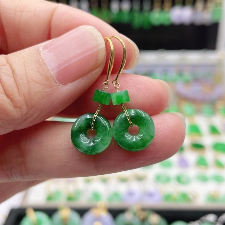 翡翠18K金镶嵌耳饰