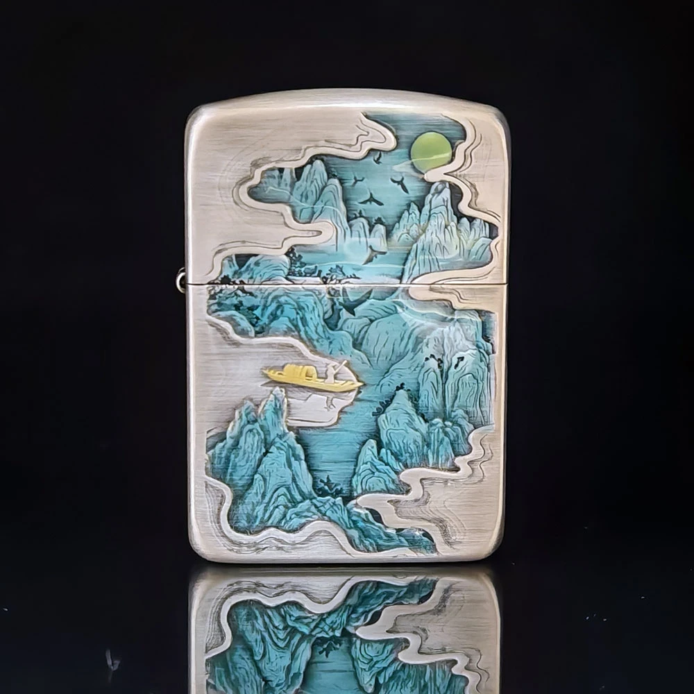 【老李鉴定】Zippo打火机1941复刻熏银珐琅彩轻舟已过万重山DYJ1
