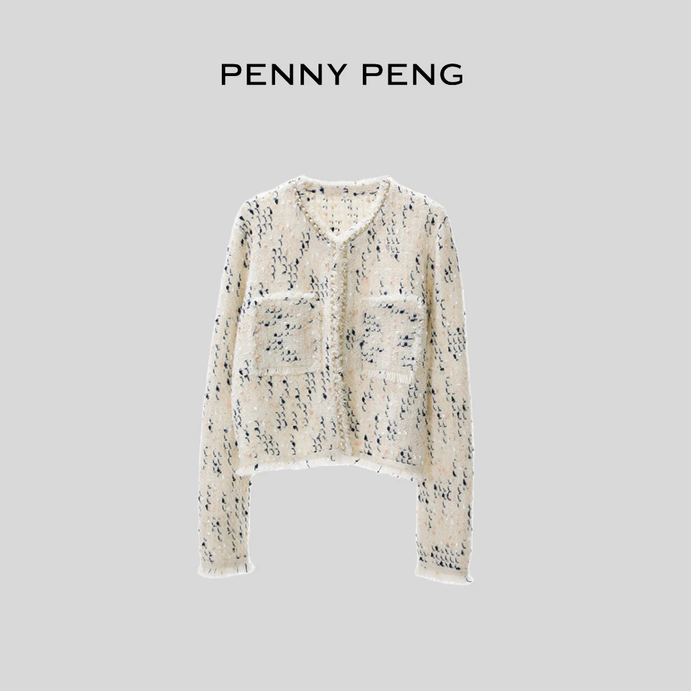 PENNYPENG白金秀场早春气质时尚复古小众幻彩白小香风羊绒外套