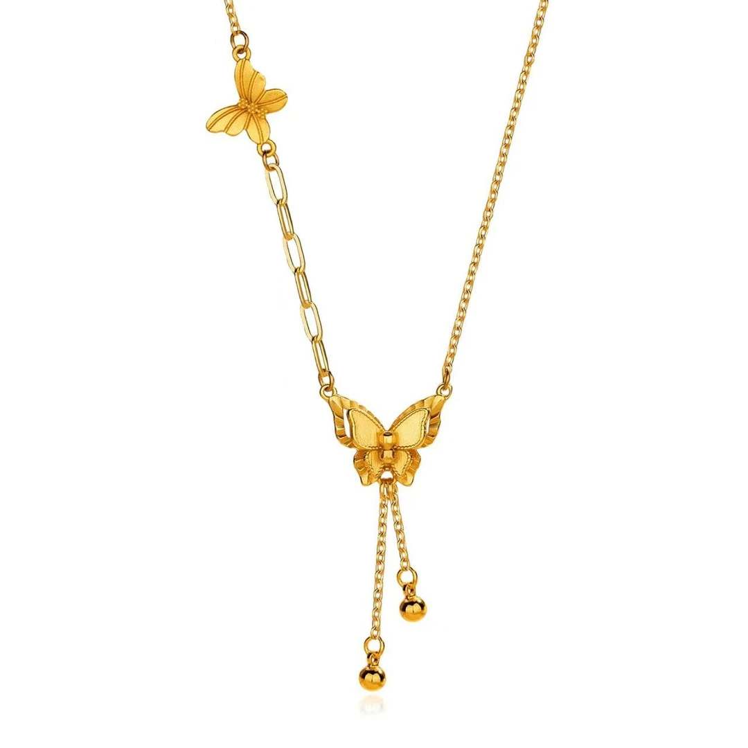 铜合金项链 蝶梦流苏项链轻奢小众蝴蝶设计饰品