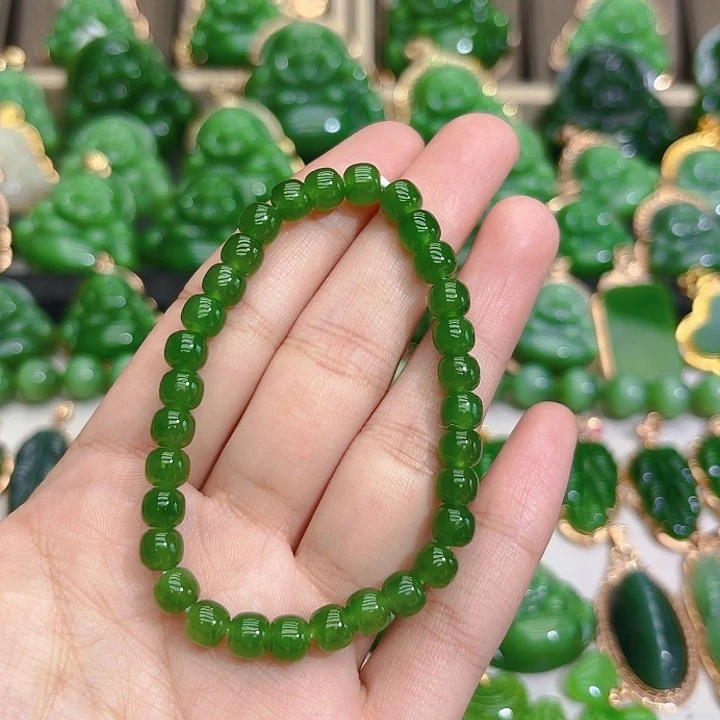 和田玉（碧玉）手串未镶嵌6m老型单圈