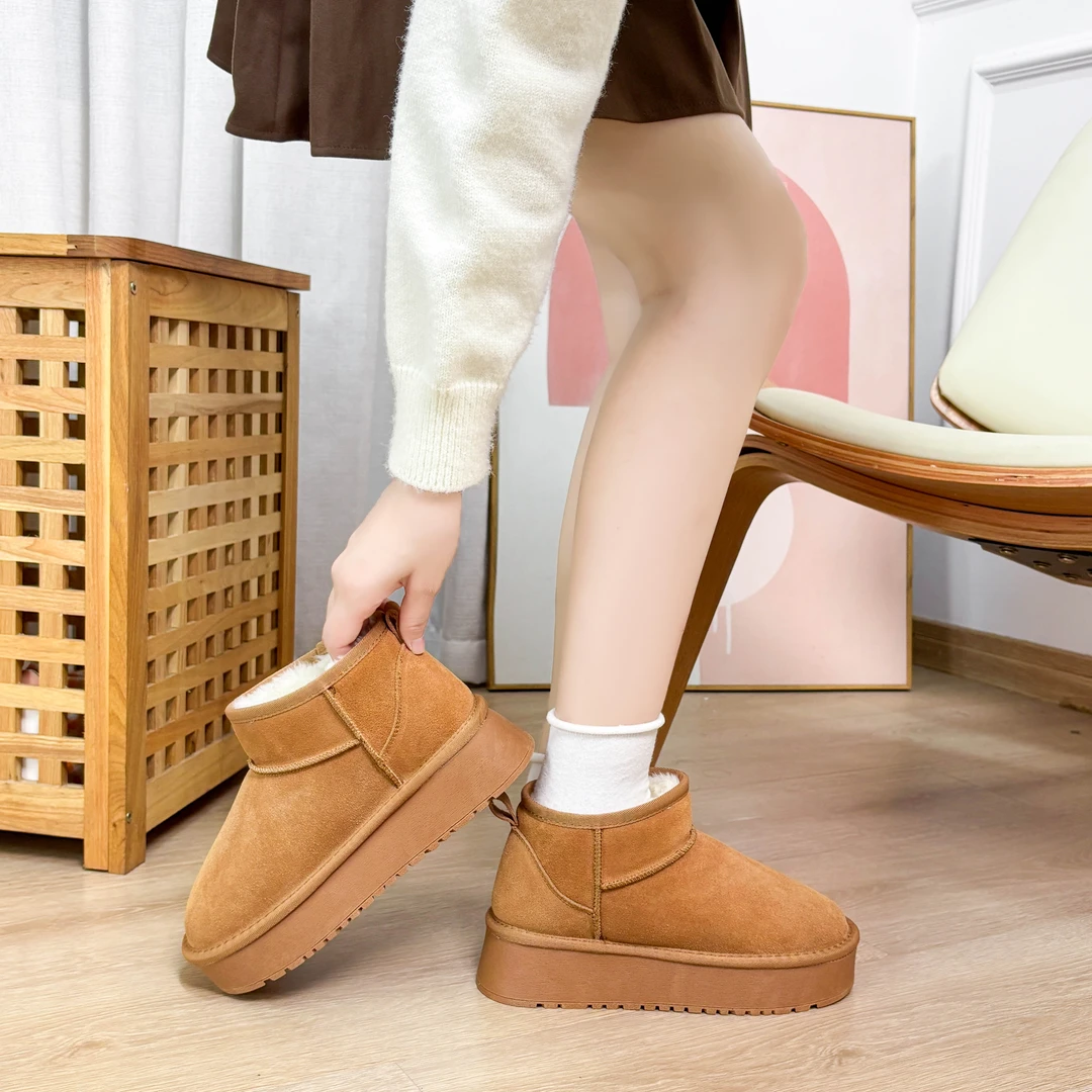 2025秋冬真皮雪地靴保暖防水短筒时尚休闲鞋加厚休闲鞋-T