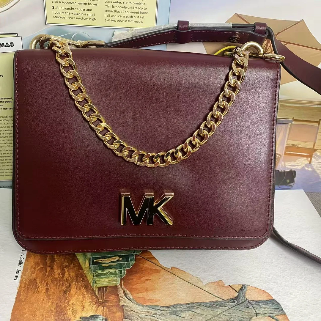 99新 MICHAEL KORS/迈克高仕 MK酒红色邮差/链条/手提/斜挎包